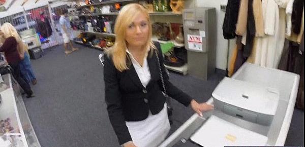  Hot blonde MILF gets paid by Pawnshop owner for bj and fuck